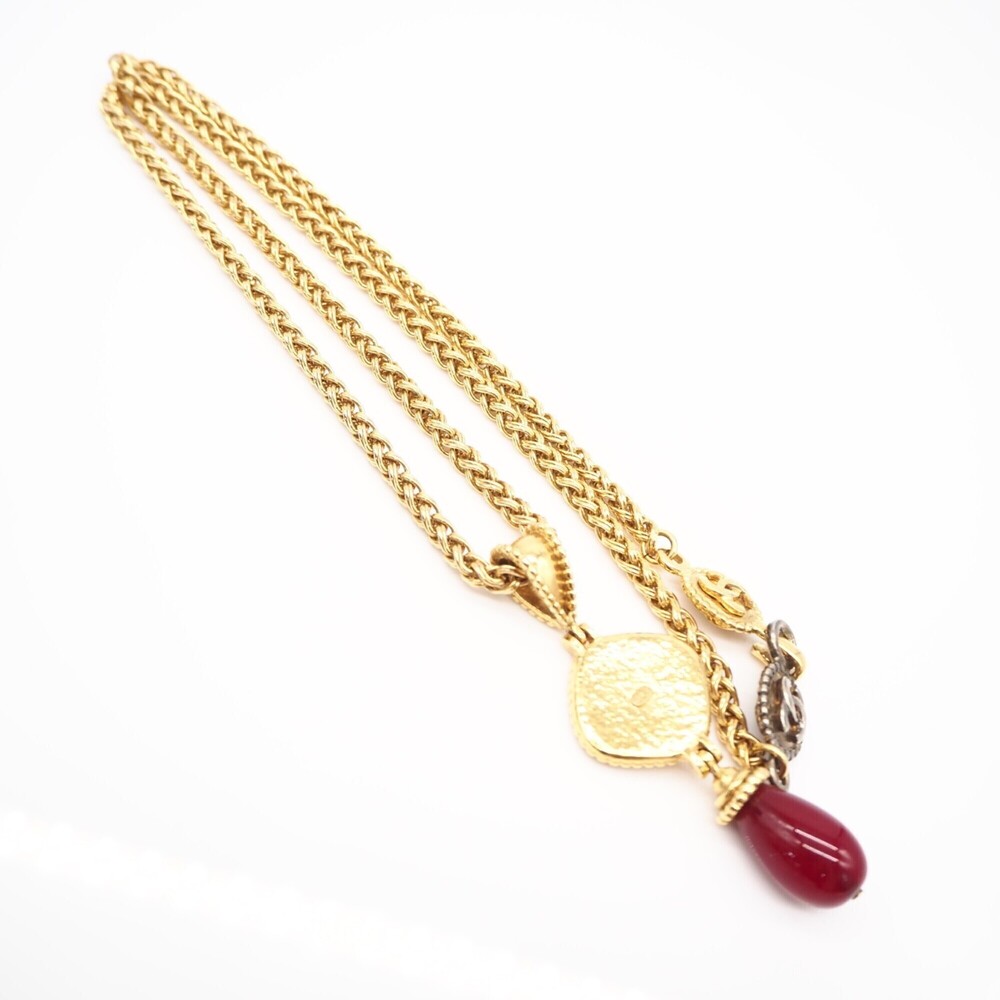 CHANEL Coco Mark Long Necklace, Resin, Gold, Red, GP, Women's - Picture 4 of 10